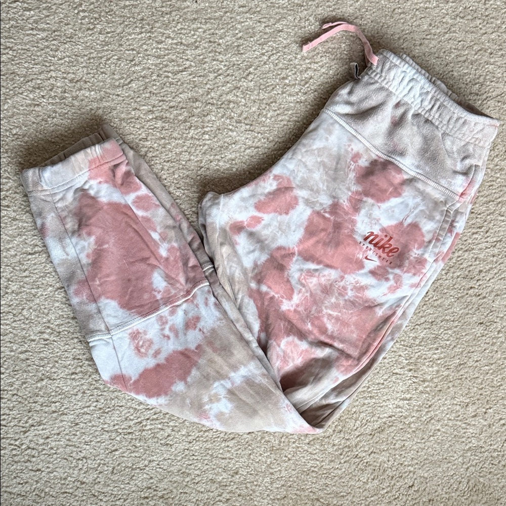 Nike Pink and Cream Tie-Dye Joggers